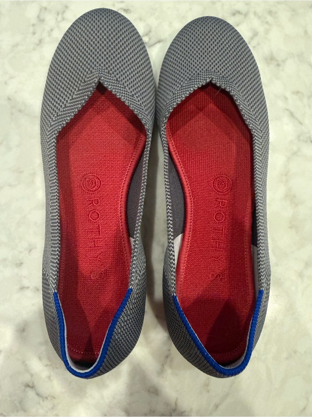 Rothy’s The Flat Gray Knit Red Interior Ballet Flats Women’s Size 8